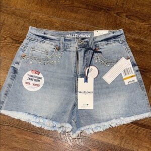 Wallflower Blue Jean Shorts Distressed Hem
